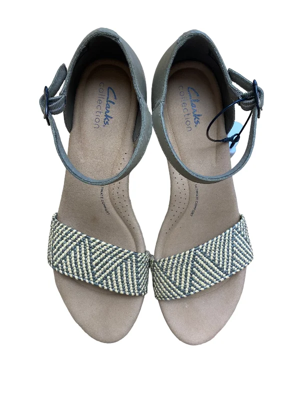 Green Sandals Heels Wedge Clarks, Size 10 British Gentleman Oxford Style  