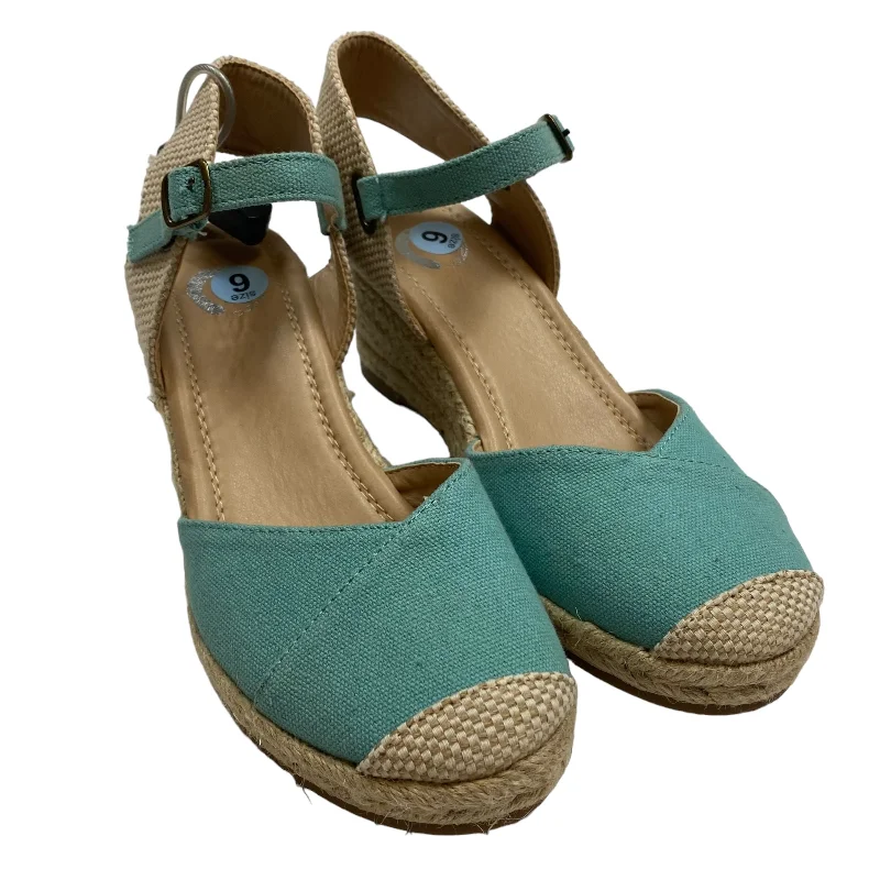 Green Sandals Heels Wedge Journee, Size 6 Upcycled Shoe Look  