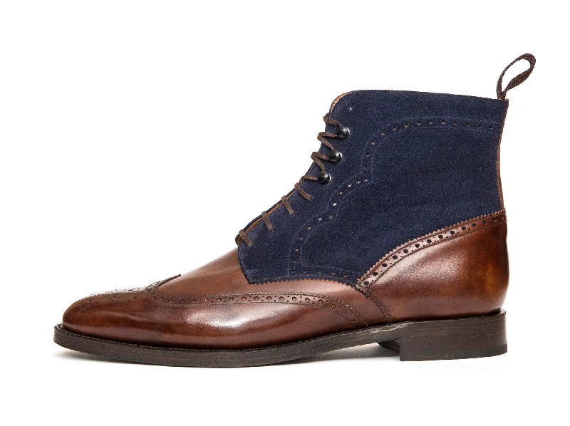 Holman - MTO - Walnut Museum Calf / Dark Blue Suede - TMG Last - Double Leather Sole Retro Plimsoll Style Holman - MTO - Walnut Museum Calf / Dark Blue Suede - TMG Last - Double Leather Sole Retro Plimsoll Style