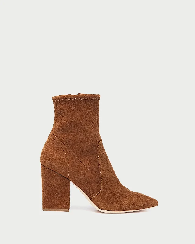 Isla Cacao Suede Slim Ankle Bootie Aesthetic  