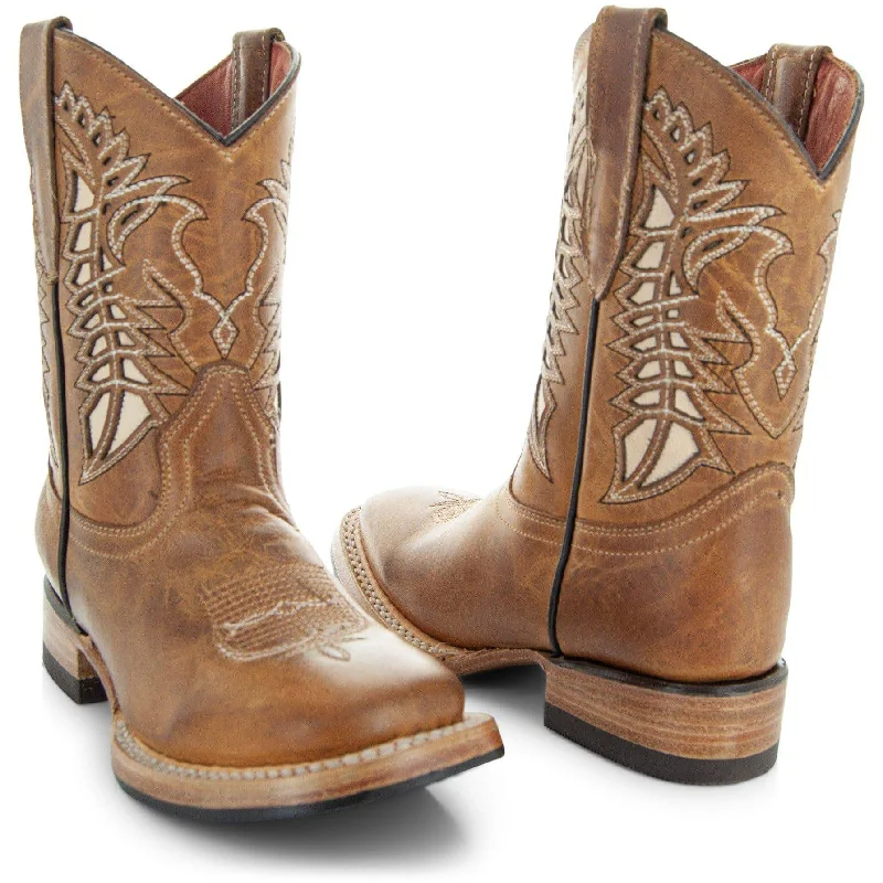 Kids' Tan Country Boots | Everyday Western Boots for Kids (K3007) Two - Tone Shoe Design  