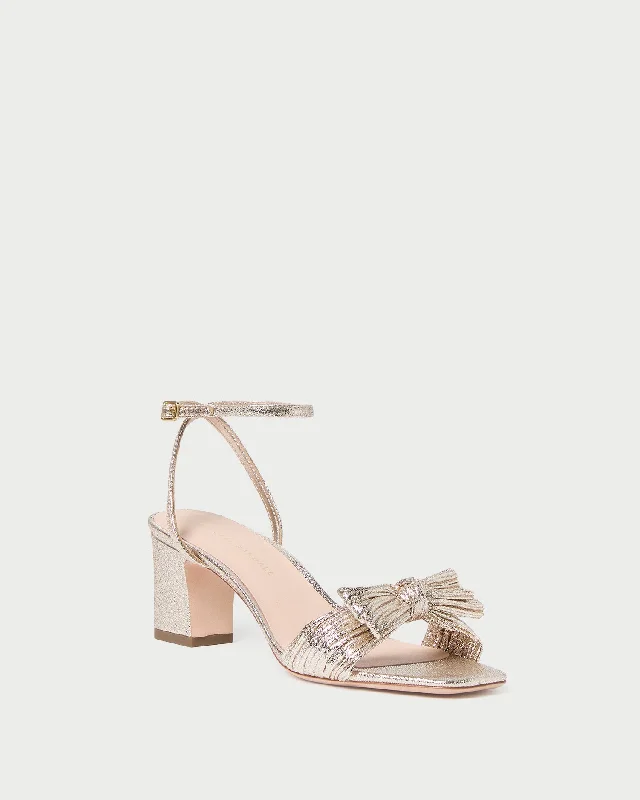 Kimora Champagne Pleated Bow Heel Tech - Inspired Sneaker Look  