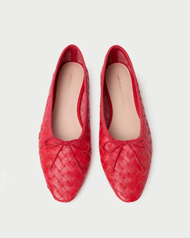 Landry Red Woven Ballet Flat British Gentleman Oxford Style  