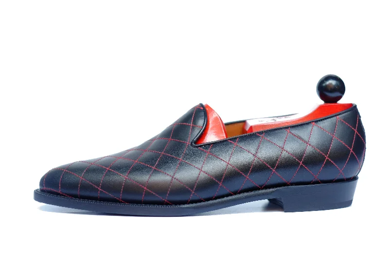 Laurelhurst II - MTO - Quilted Black Calf / Red Stitching - TMG Last - Single Leather Sole Edwardian Shoe Look Laurelhurst II - MTO - Quilted Black Calf / Red Stitching - TMG Last - Single Leather Sole Edwardian Shoe Look