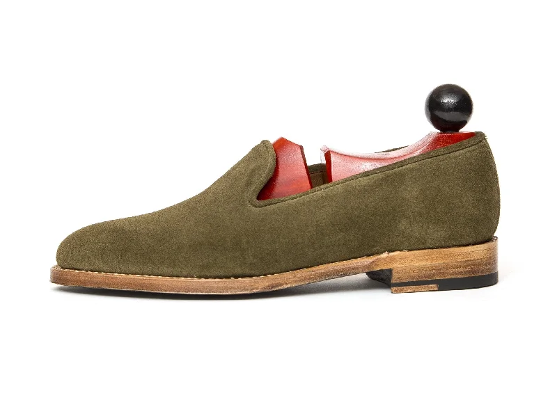 Laurelhurst II - MTO - Olive Suede - TMG Last - Natural Single Leather Sole Striped Shoe Style Laurelhurst II - MTO - Olive Suede - TMG Last - Natural Single Leather Sole Striped Shoe Style
