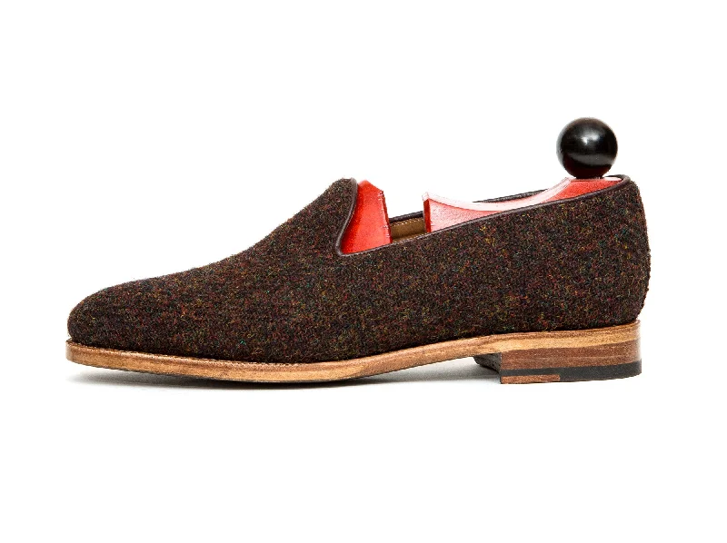 Laurelhurst II - MTO - Burgundy Medley Tweed - TMG Last - Natural Single Leather Sole Loose - Fit Slipper Style  