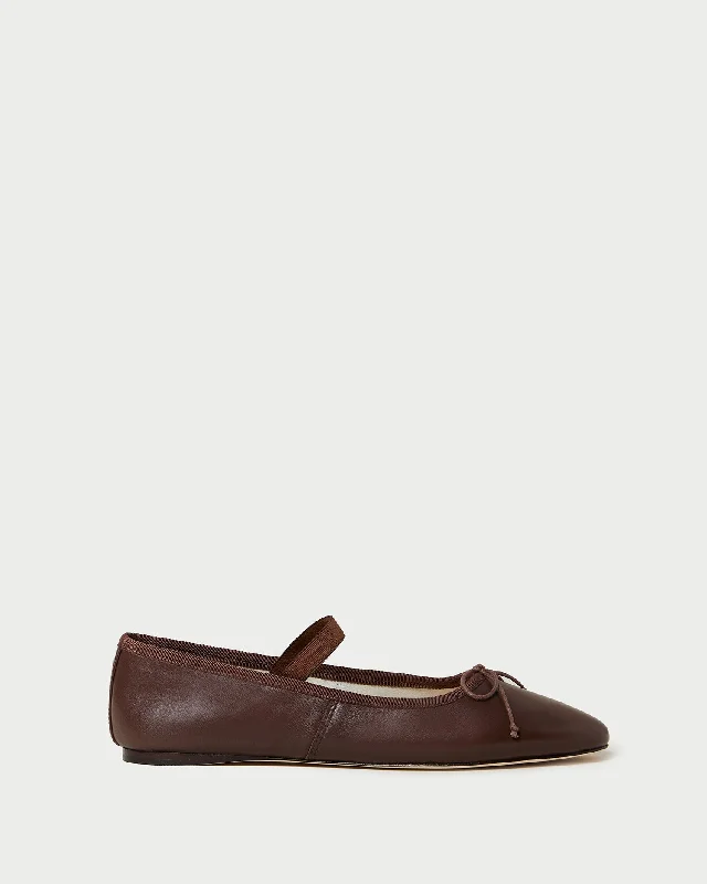 Leonie Chocolate Leather Ballet Flat Metallic Trim Shoe Design  