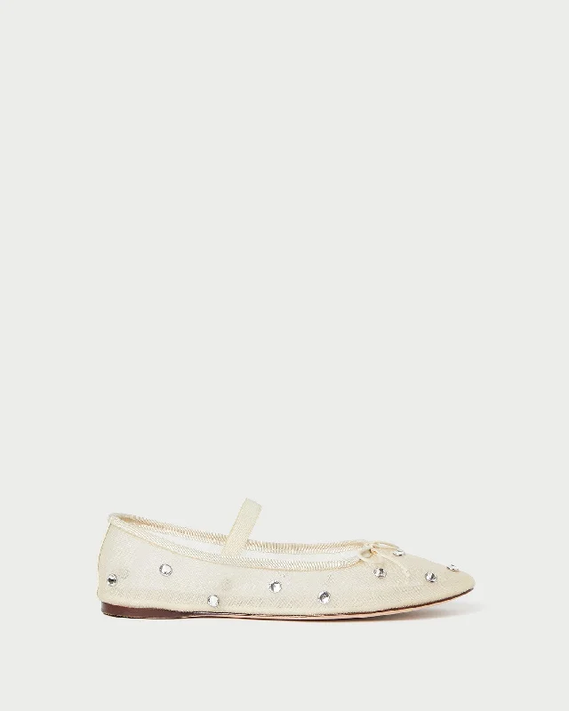 Leonie Cream/Crystal Ballet Flat Business Monk Strap Style  
