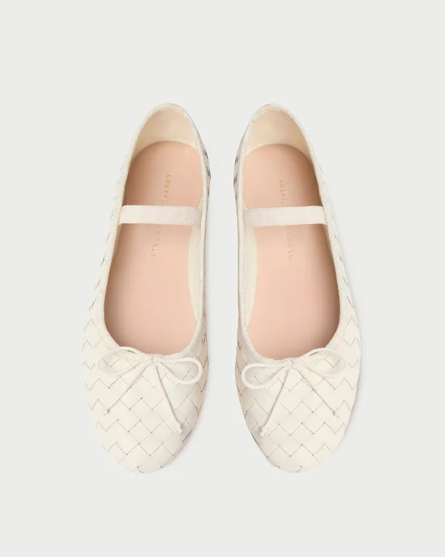 Leonie Cream Woven Ballet Flat Tassel Driving Shoe Look 