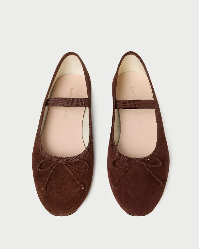 Leonie Espresso Suede Ballet Flat Embroidered Cowboy Boot Design  
