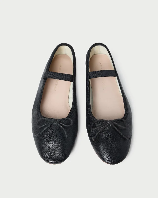 Leonie Black Leather Ballet Flat Ivy League - Inspired Derby Look 