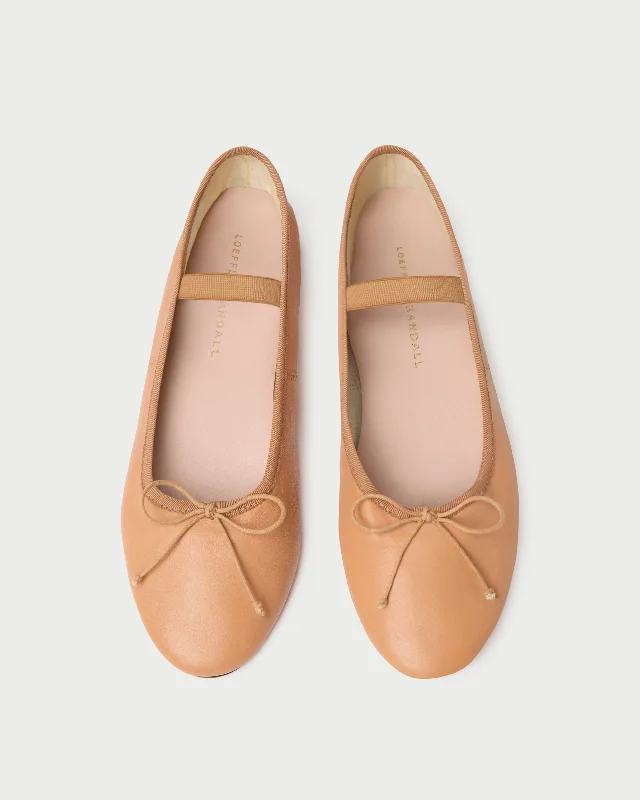 Leonie Caramel Ballet Flat Edwardian Shoe Look  