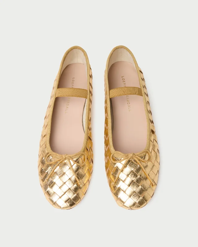 Leonie Gold Woven Ballet Flat Memory - Foam Slipper Look  