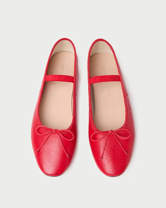 Leonie Red Leather Ballet Flat Retro Plimsoll Style  