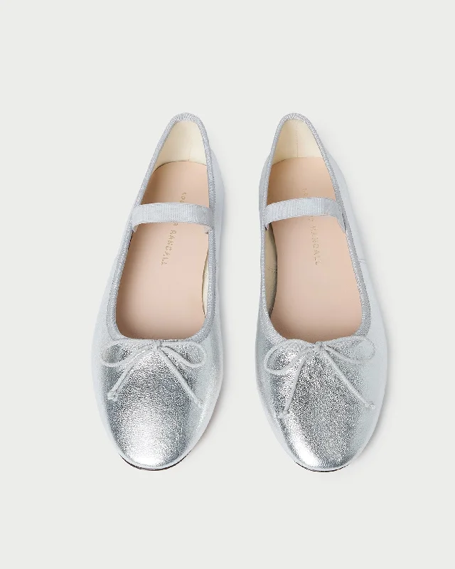 Leonie Silver Leather Ballet Flat Comfortable Derby Style  