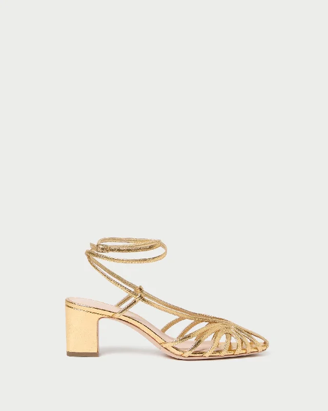 Livvy Gold Leather Heeled Sandal Zip - Up Boot Style  