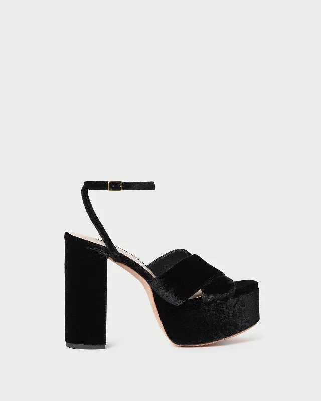 Loretta Black Velvet Platform Sandal Patchwork Shoe Aesthetic  