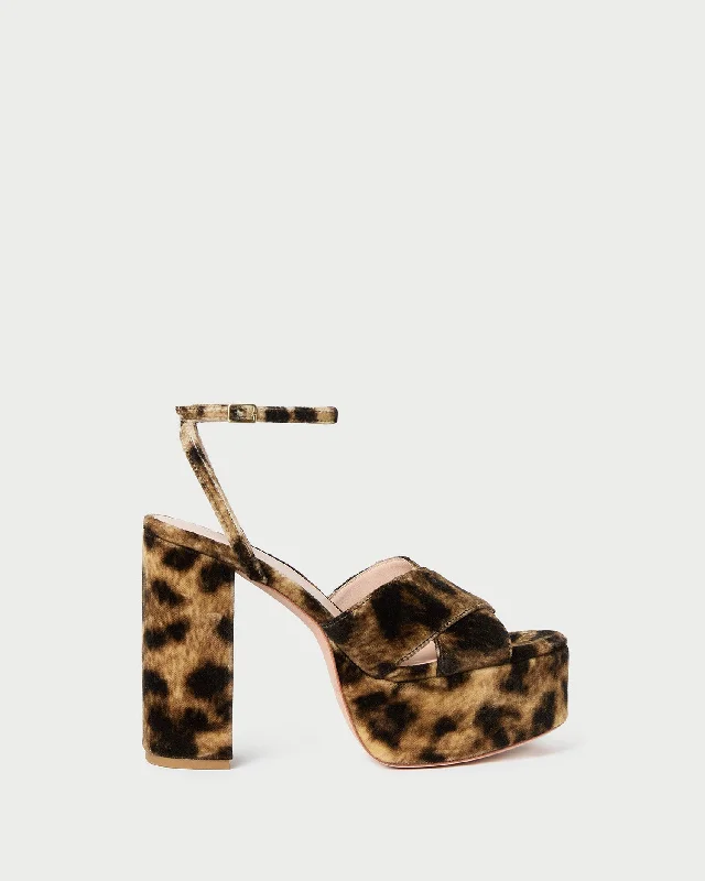Loretta Leopard Velvet Platform Sandal Chunky Platform Sneaker Style  