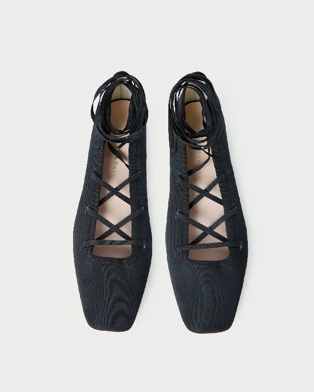 Louisa Black Lace-Up Ballet Flat Checkered Shoe Pattern Look  