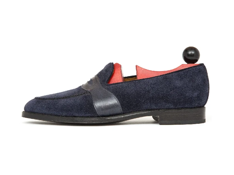 Madison - MTO - Navy Suede / Shaded Navy Calf Strap - TMG Last - Single Leather Sole Open - Lacing Derby Look Madison - MTO - Navy Suede / Shaded Navy Calf Strap - TMG Last - Single Leather Sole Open - Lacing Derby Look