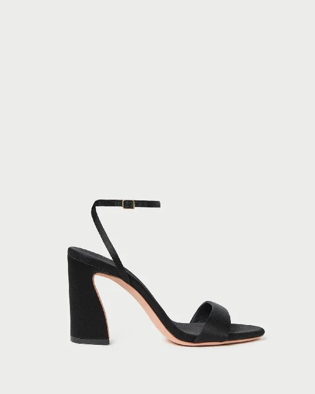 Malia Black Satin Heeled Sandal Strap - Up Sandal Resort Style  