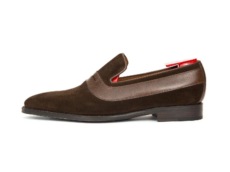Marcos - MTO - Dark Brown Suede / Mid Brown Soft Grain Strap - LPB Last - Single Leather Sole Neon - Accent Sneaker Look  
