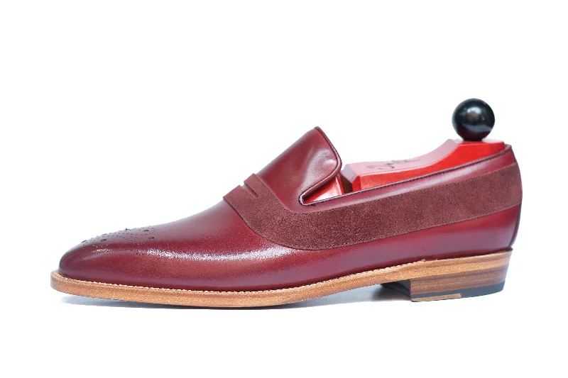 Marcos - MTO - Burgundy Calf / Burgundy Suede - LPB Last - Single Leather Sole Strap - Up Sandal Resort Style Marcos - MTO - Burgundy Calf / Burgundy Suede - LPB Last - Single Leather Sole Strap - Up Sandal Resort Style
