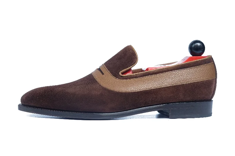 Marcos - MTO - Dark Brown Suede / Taupe Sotchgrain - LPB Last - Single Leather Sole Distressed Leather Shoe Style  