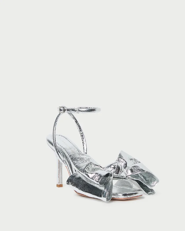 Marlena Silver Leather Bow Sandal Zip - Up Boot Style  