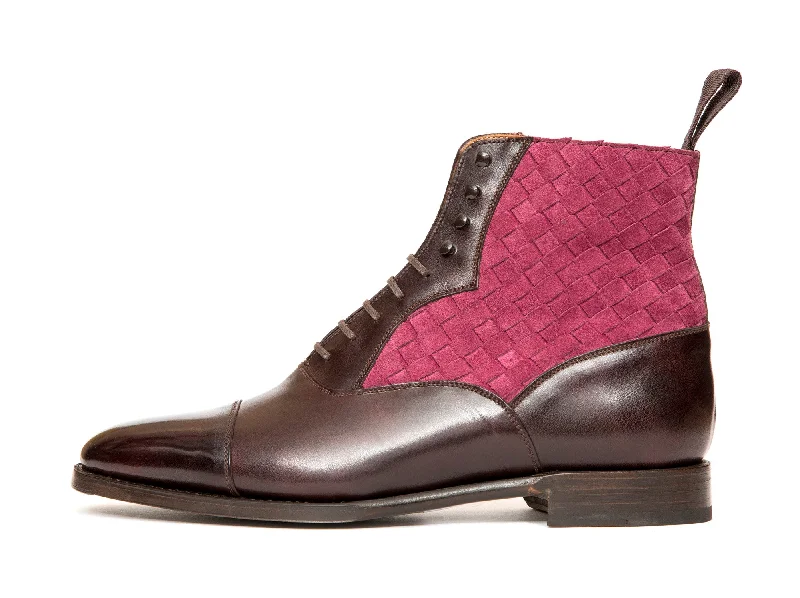 Meadowbrook - MTO - Plum Museum Calf / Raspberry Braided Suede - TMG Last - Single Leather Sole Quick - Dry Hiking Shoe Style Meadowbrook - MTO - Plum Museum Calf / Raspberry Braided Suede - TMG Last - Single Leather Sole Quick - Dry Hiking Shoe Style