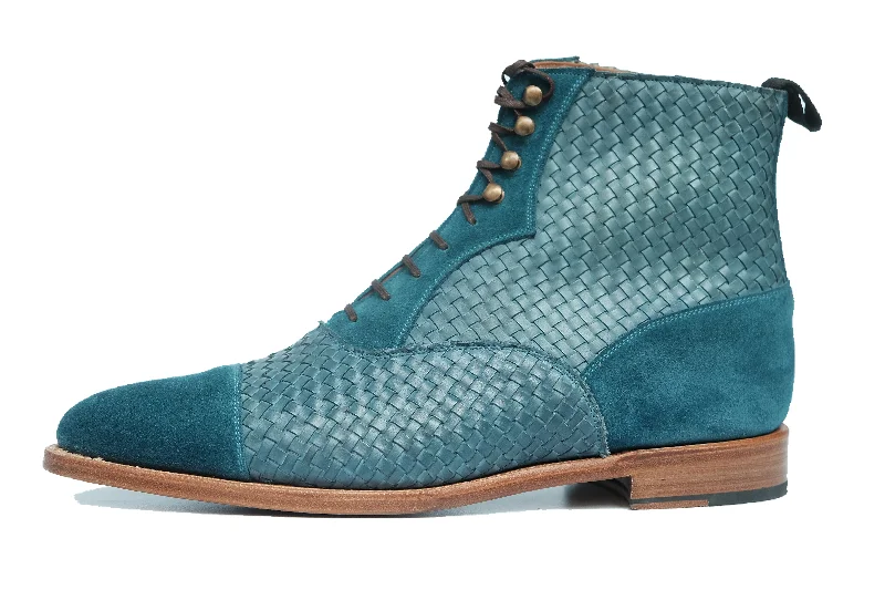 Meadowbrook - MTO - Teal Suede / Braided Teal Suede - TMG Last - Brass Hardware - Single Leather Sole Brogue Oxford Aesthetic Meadowbrook - MTO - Teal Suede / Braided Teal Suede - TMG Last - Brass Hardware - Single Leather Sole Brogue Oxford Aesthetic