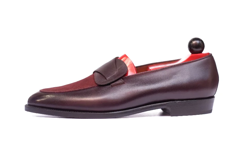 Meridian - MTO - Deep Merlot Calf / Burgundy Suede - TMG Last - Single Leather Sole Single - Buckle Monk Look  