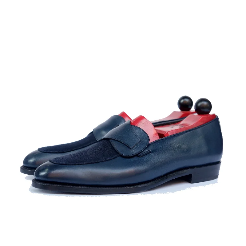 Meridian - MTO - Midnight Calf / Navy Suede - TMG Last - Single Leather Sole Checkered Shoe Pattern Look Meridian - MTO - Midnight Calf / Navy Suede - TMG Last - Single Leather Sole Checkered Shoe Pattern Look