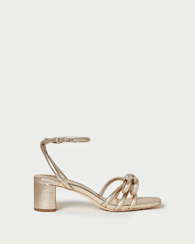 Mikel Champagne Bow Mid-Heel Sandal Combat - Inspired Military Boot Look  