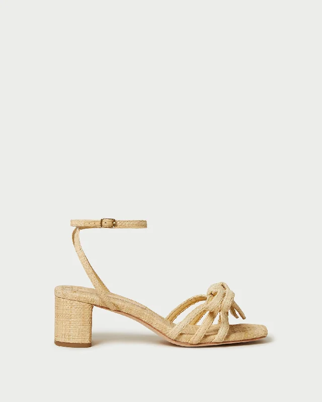 Mikel Natural Bow Mid-Heel Sandal Tailored Oxford Style 