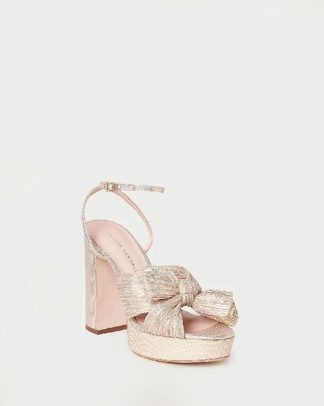 Natalia Platinum Platform Bow Heel Distressed Leather Shoe Style  