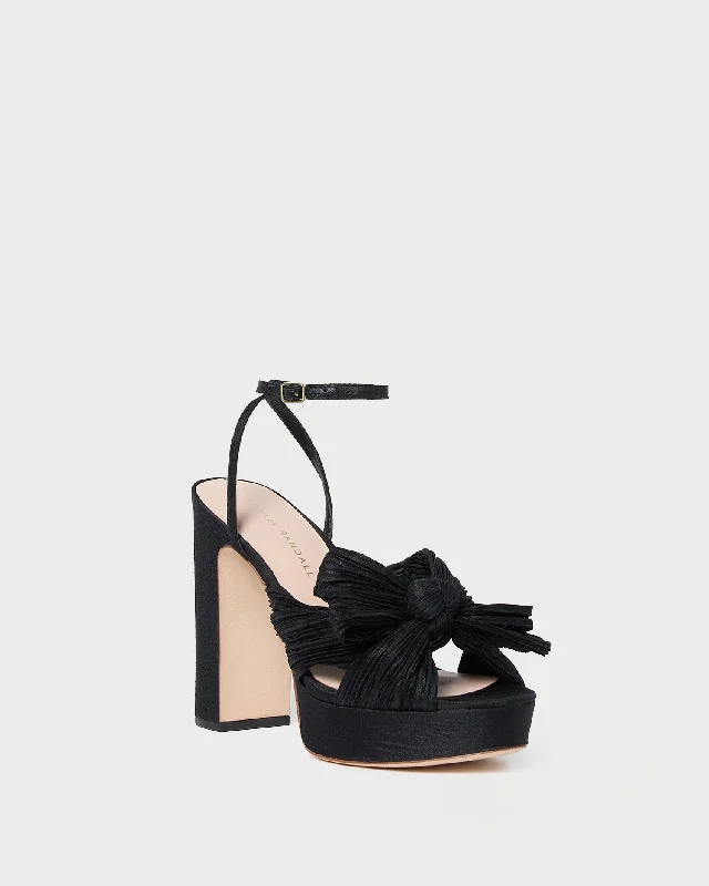 Natalia Black Platform Bow Heel Chunky Platform Sneaker Style  