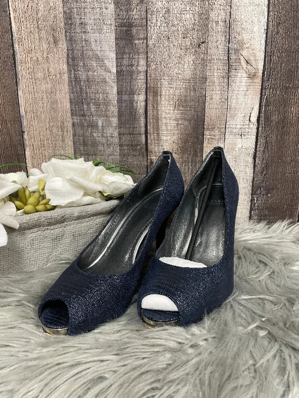 Navy Sandals Heels Stiletto Stuart Weitzman, Size 8.5 Metallic Trim Shoe Design  