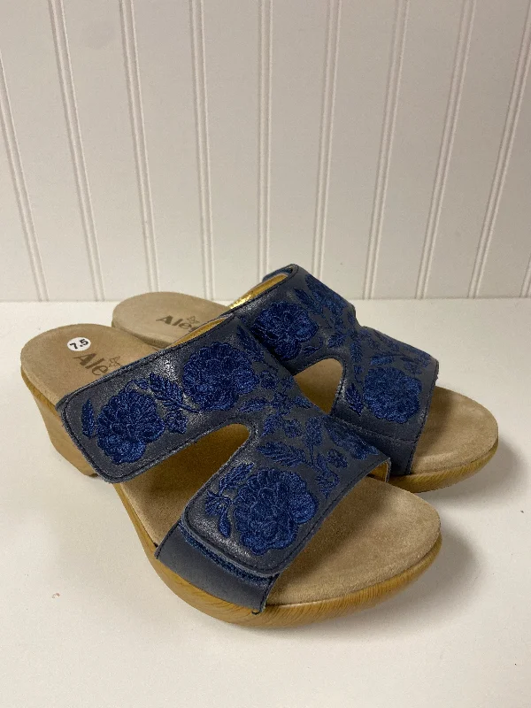 Navy Sandals Heels Wedge Alegria, Size 7.5 Monochromatic Shoe Look  