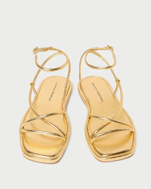 Noor Gold Leather Flat Sandal Loose - Fit Slipper Style  