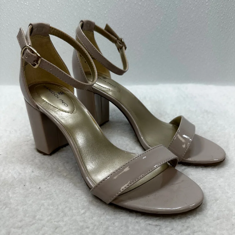 Nude Sandals Heels Block Bandolino, Size 6.5 British Gentleman Oxford Style  