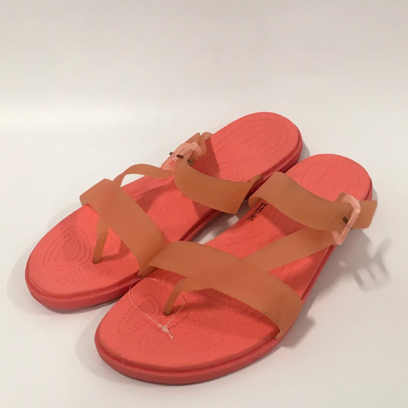 Orange Sandals Flip Flops Crocs, Size 11 Beaded Moccasin Design 