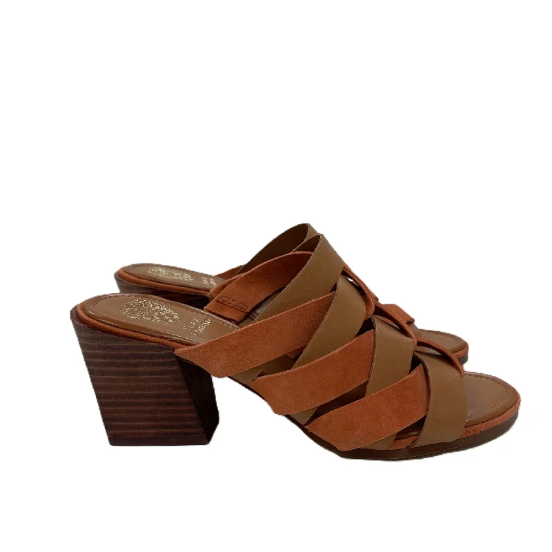 Orange Sandals Heels Block By Vince Camuto, Size: 7.5 Rubber - Sole Plimsoll Look  