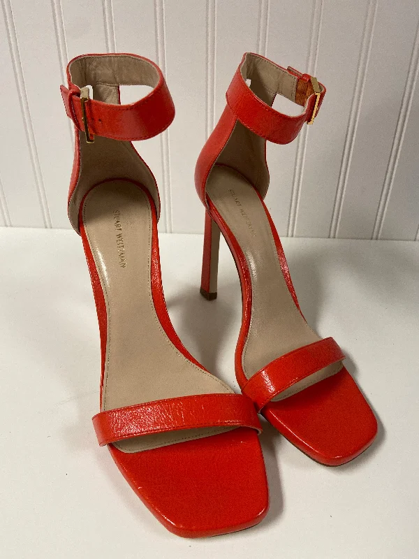 Orange Sandals Heels Stiletto Stuart Weitzman, Size 9 Loose - Fit Slipper Style  