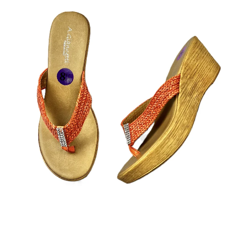 Orange Sandals Heels Wedge By A Giannetti, Size: 8.5 Rubber - Sole Plimsoll Look  
