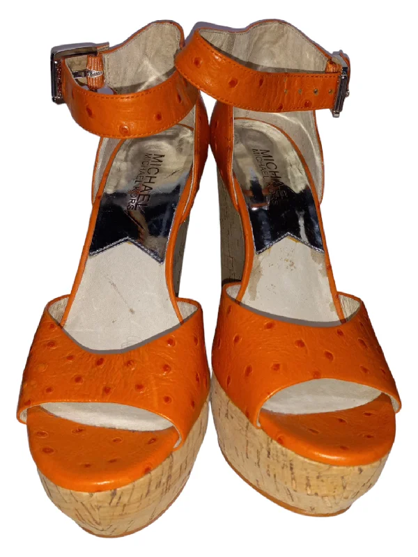 Orange Sandals Heels Wedge Michael By Michael Kors, Size 6 Hip - Hop Sneaker Style  