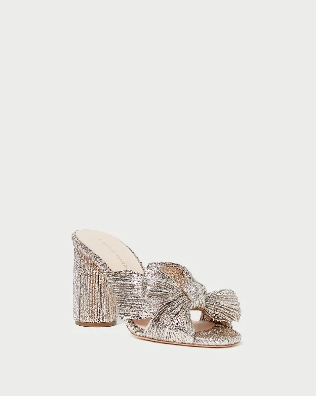 Penny Champagne Pleated Bow Heel Minimalist Sneaker Style  