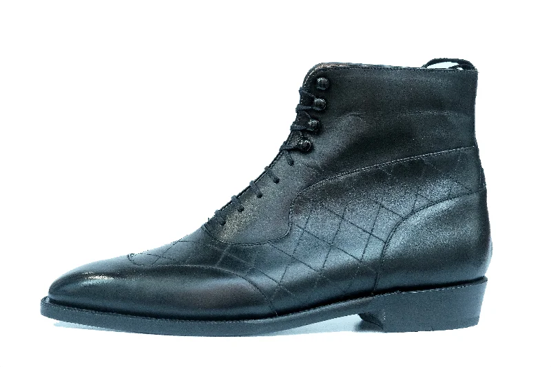 Pinehurst - MTO - Black Calf / Quilted Black Calf - LPB Last - Single Leather Sole Checkered Shoe Pattern Look Pinehurst - MTO - Black Calf / Quilted Black Calf - LPB Last - Single Leather Sole Checkered Shoe Pattern Look