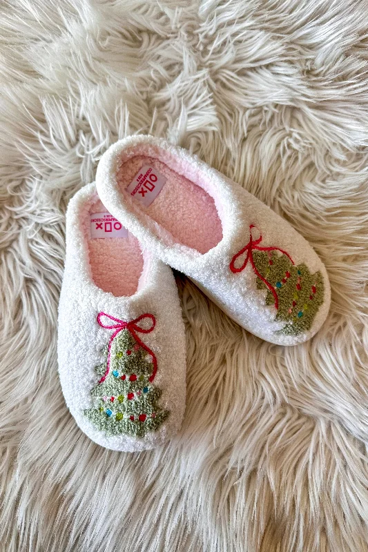 Pink Bow Christmas Tree Slippers Paisley Print Shoe Design  