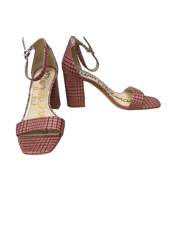 Pink Sandals Heels Block Sam Edelman, Size 8 Striped Shoe Style  